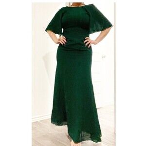 NWT O.P.T. Green Maxi Dress Cut Out Back Bell Short Sleeve Boat Neck Hol…​